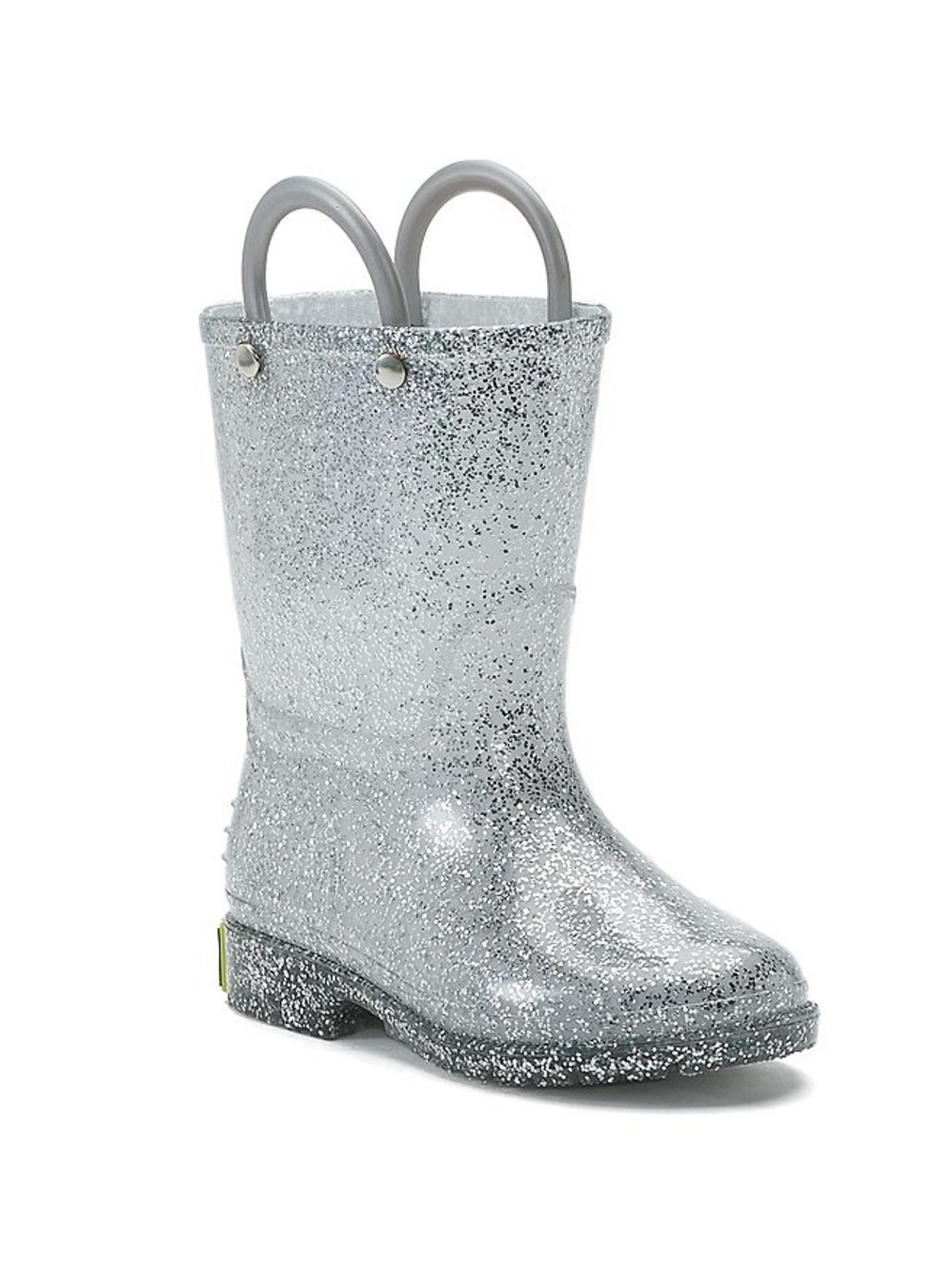 NIB. WESTERN CHIEF Silver Glitter Rain Boot with Dual Pull Handles